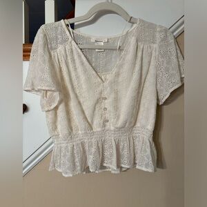 Flutter Sleeve Cropped Eyelet Top Size L